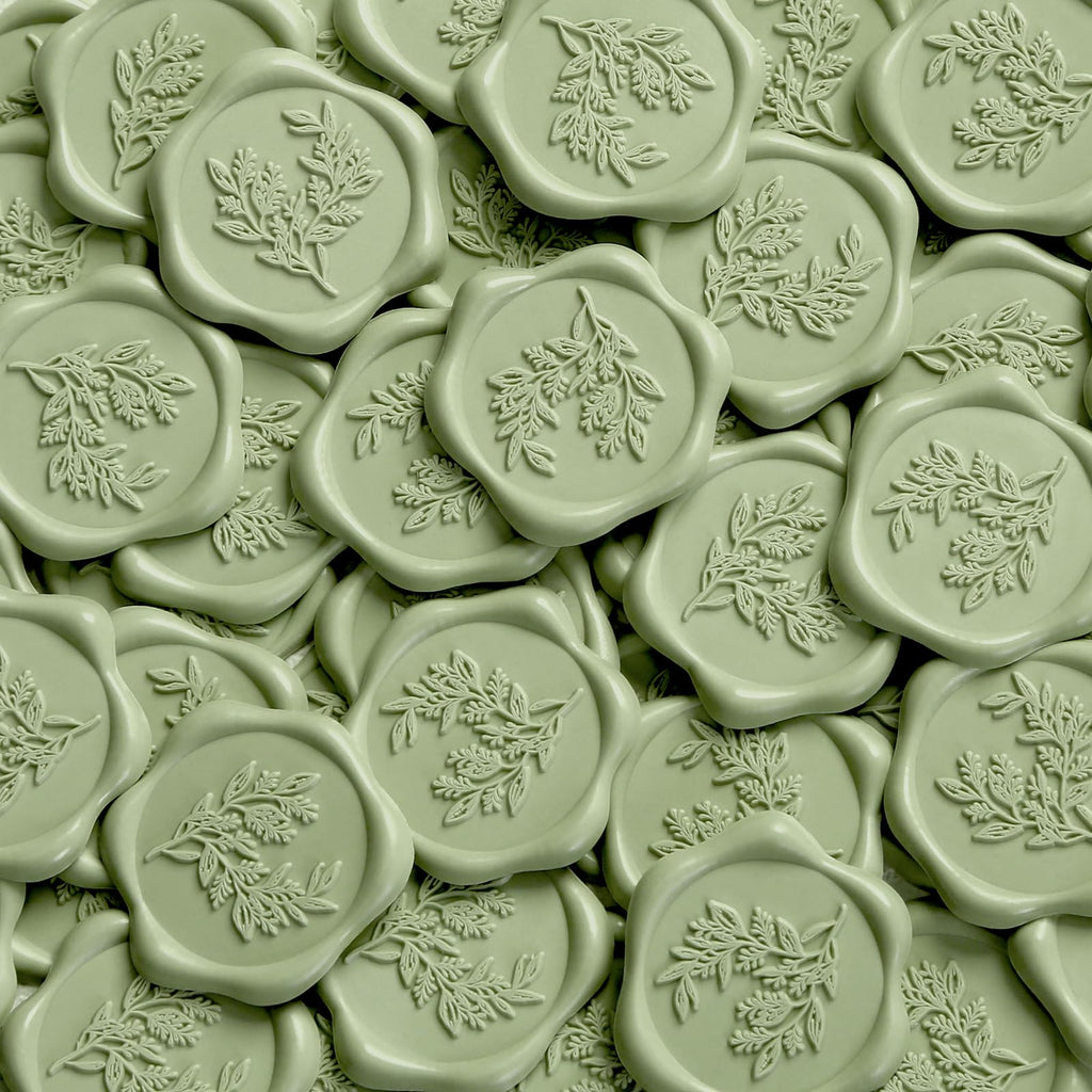 UNIQOOO Wax Seal Stickers - Eucalyptus Wedding Invitation Envelope Seal Stickers, 100 Pcs Self- Adhesive Sage Green Stickers, Perfect for Invitation, Christmas, Gift Wrapping, Party