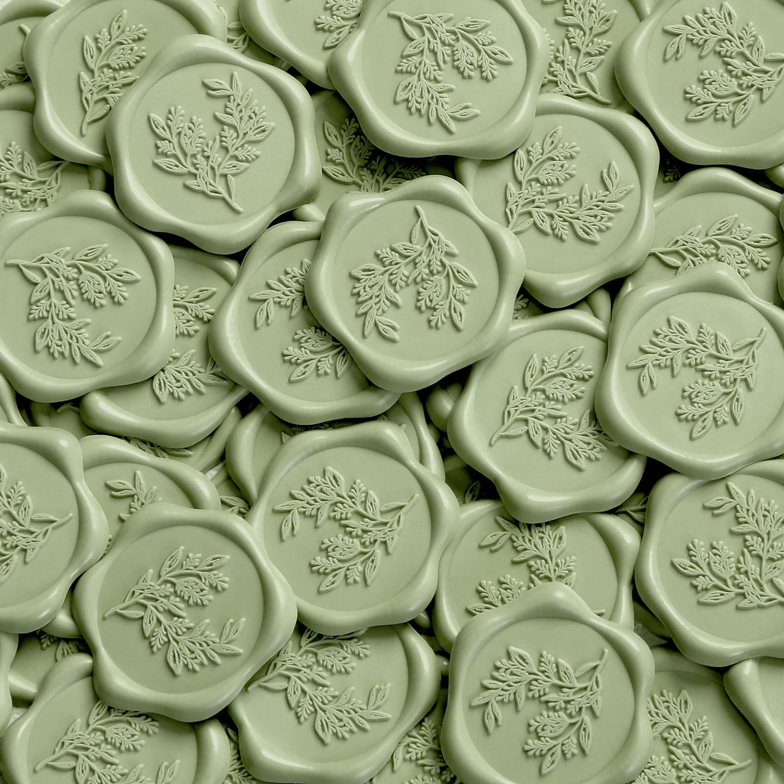 UNIQOOO Wax Seal Stickers - Eucalyptus Wedding Invitation Envelope Seal Stickers, 100 Pcs Self- Adhesive Sage Green Stickers, Perfect for Invitation, Christmas, Gift Wrapping, Party