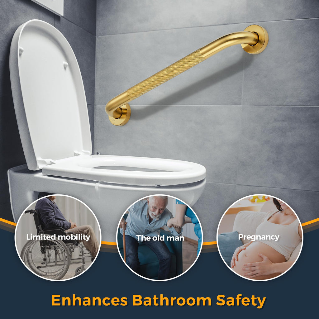 Grab Bars for Shower, 2 Pack 16-Inch Anti Slip Shower Handles for Elderly, Safety Shower Grab Bar, Stainless Steel Handicap Grab Bars for Bathroom,Toilet (Gold, 1" Diameter)