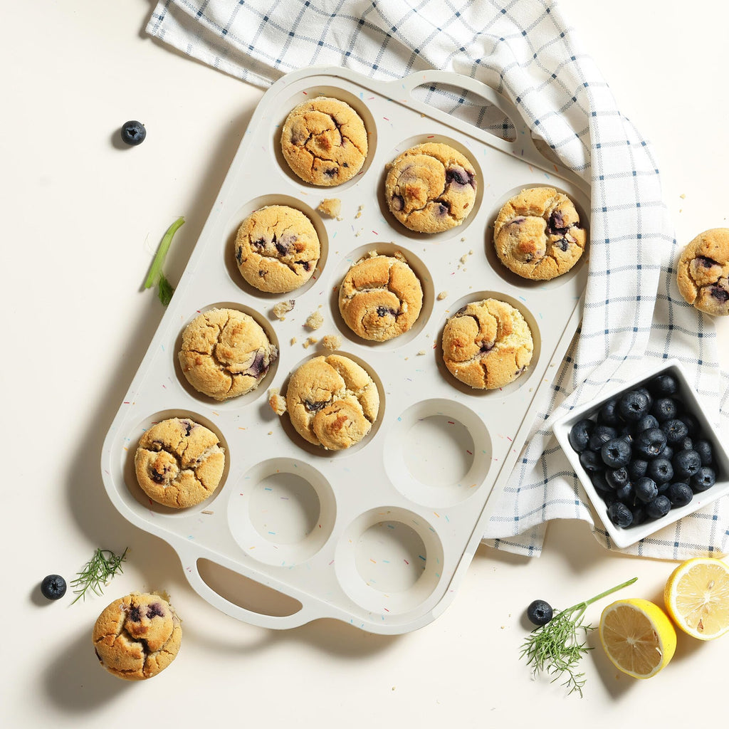 2 Packs 12 Cups Silicone Muffin Pan with Metal Reinforced Frame Regular Size Cupcake Pan Tray Egg Bites Oven Safe Silicone Molds Cookie Muffin Pan Tin Best Baking Sheets Non Toxic Clearance
