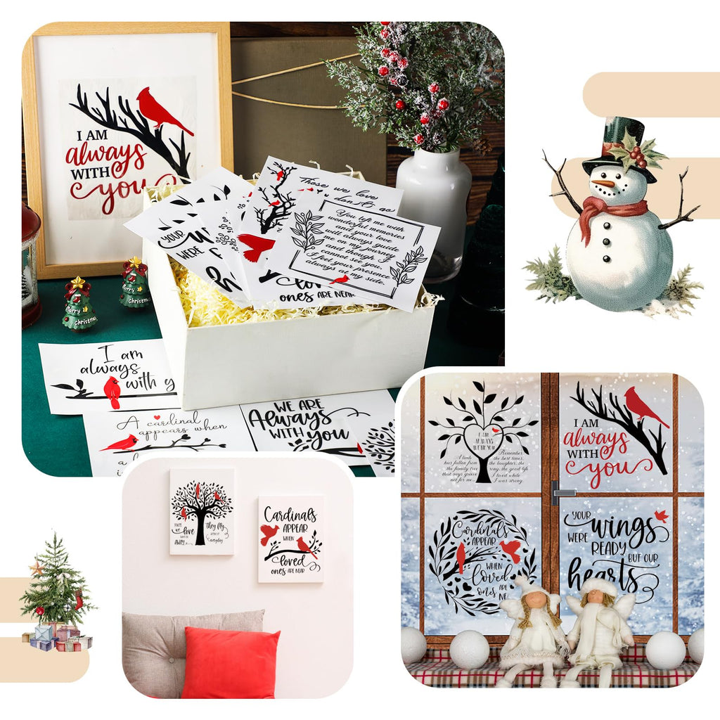 BBTO 12 Sheets Christmas Rub on Transfers for Crafts and Furniture Christmas Rub on Transfer Stickers Winter Rub on Decals for Wood DIY Paper Home Decor, 5.5 x 5.7 Inch(Bird)