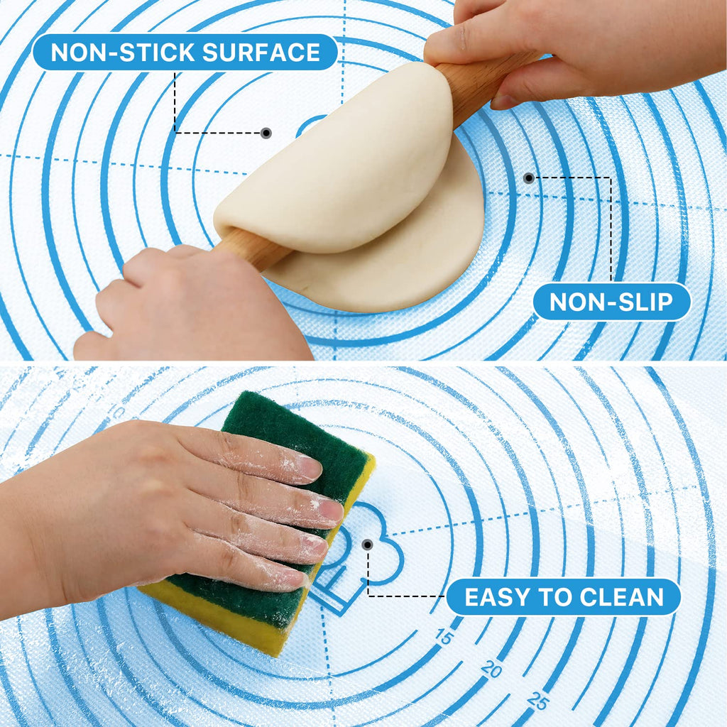 Silicone Pastry Mat,28" x 20" Nonstick Large Durable Silicone Sheet Mat with Measurement Non-slip Dough Rolling Mat for Pie Crust, Pizza, Cookies