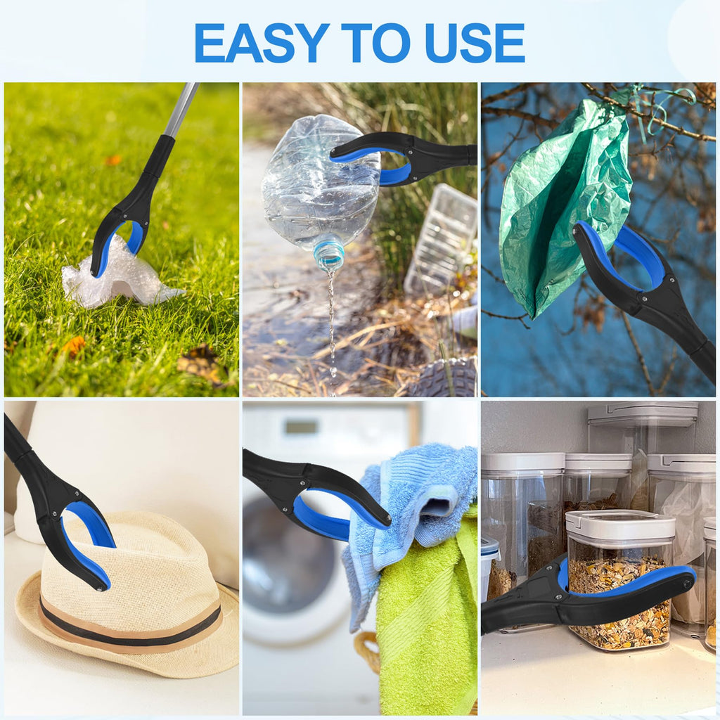 Tottist 12 Pack Grabber Reacher Tool for Elderly, 32" Extra Long Litter Stick Lightweight Handy Claw Grabber for Arm Extension Garbage Gripper Trash Pick up Litter Picker Garden(Blue Classic)