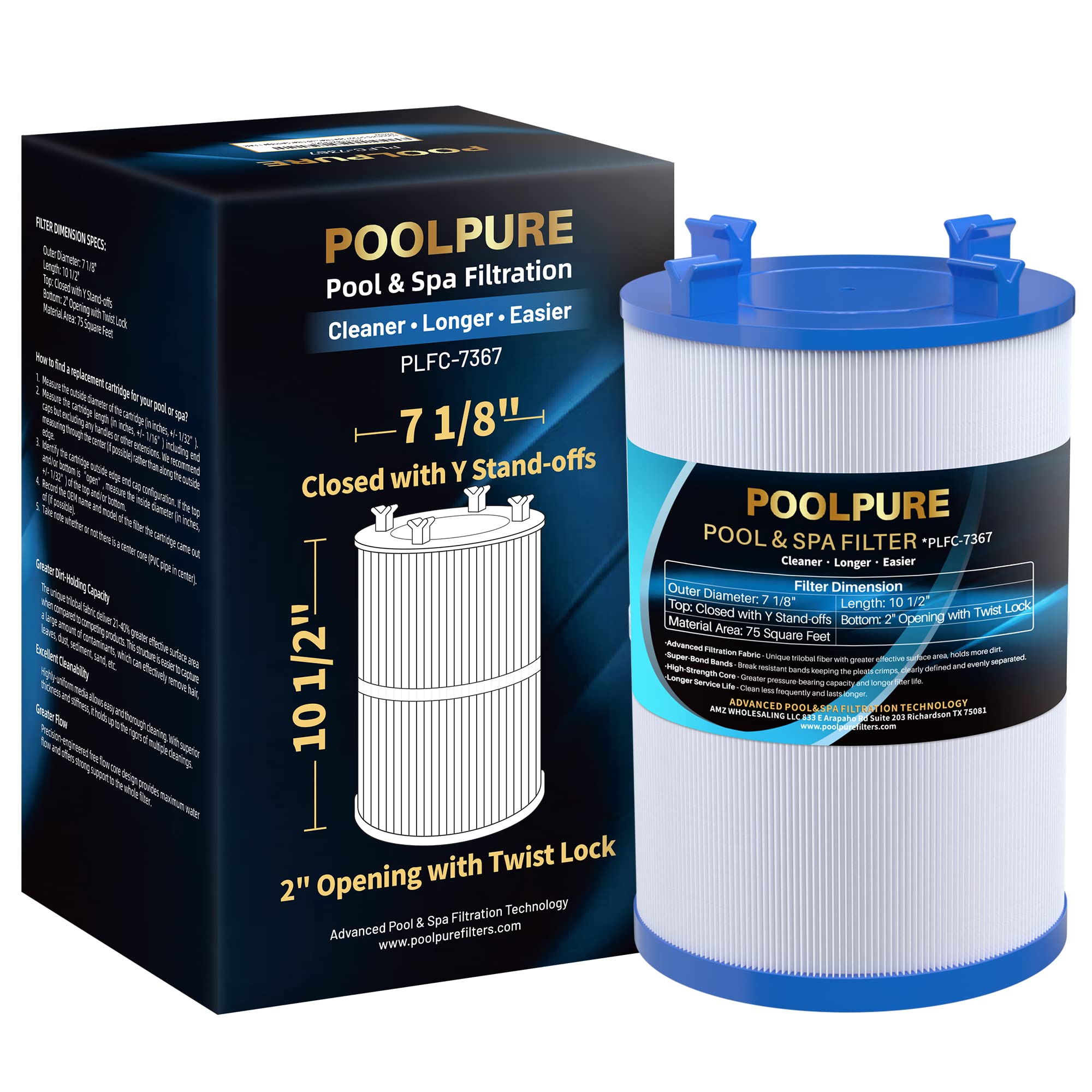 POOLPURE C-7367 Spa Filter Replaces PD075-2000, Dimension One 1561-00, Filbur FC-3059, Excel Filters XLS-7005, Aladdin 17541, Baleen AK-60035, 75 sqft Hot Tub Filter Cartridge (1 Pack)