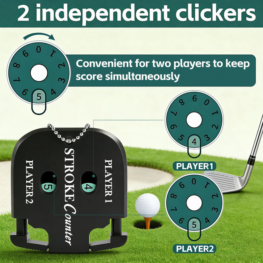 2Pcs Golf Stroke Counter, 2-Player Golf Counter Clicker with Hanging Rope, Shockproof Mini Portable Stroke Counter for Your Golf, Outdoor Sports, Different Kinds of Competitions and Games(Black)