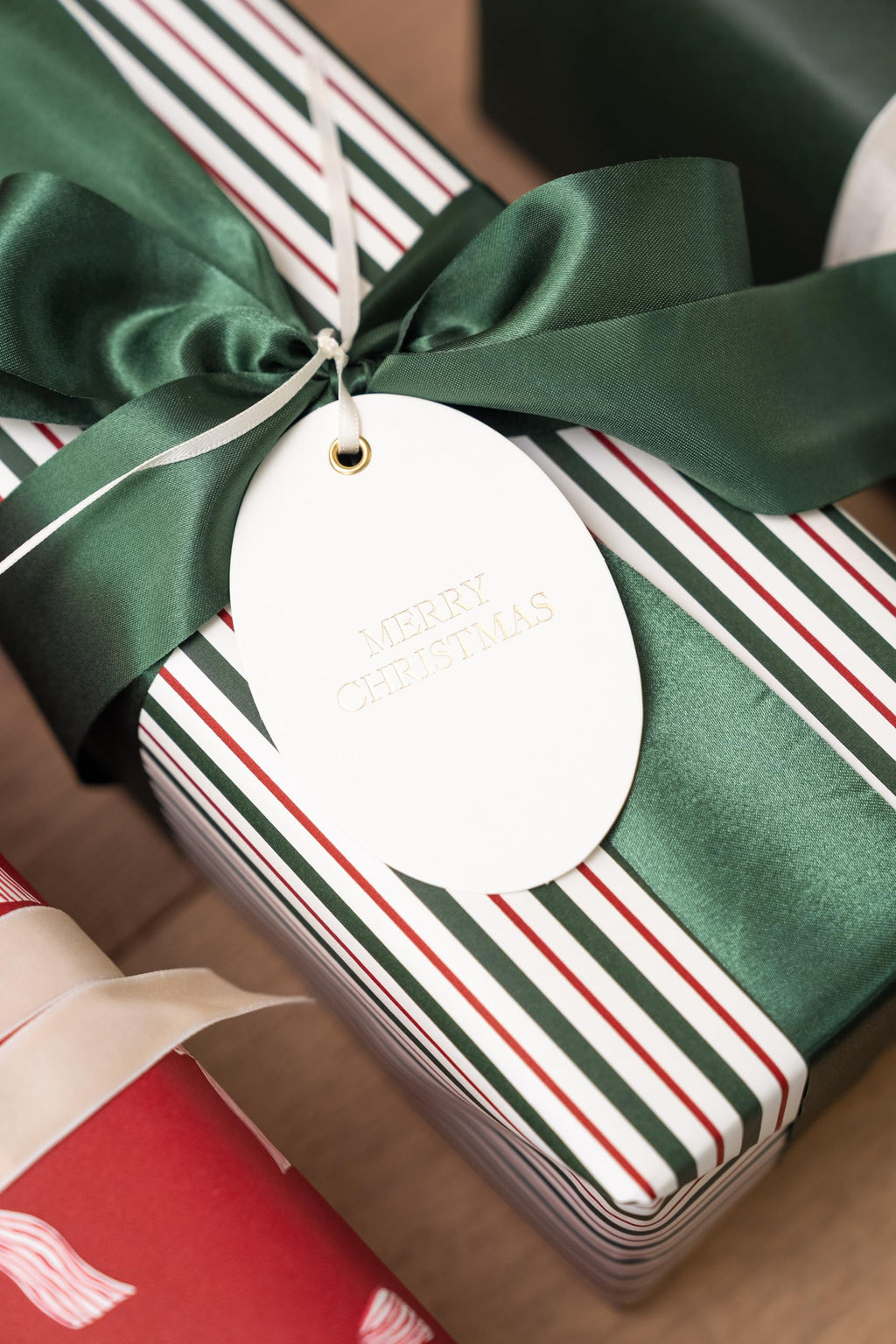 Merry Market Christmas Wrapping Paper Rolls, Premium Matte Gift Wrap, 30” x 168” Large Roll, Bows Stripes Design, Holiday Gift Wrapping