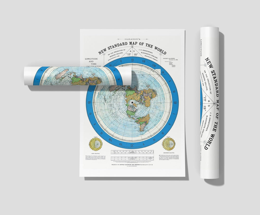 Flat Earth Map of the World - 1892 Alexander Gleason Map -24x36 inches- Wall Art Poster Print Décor Gift - Circular Plane - Longitude and Time - Polar Azimuthal Projection - Flat Earthers - Unframed Home School Gift Decor