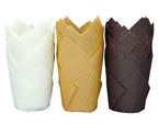 QLSmypkg Large Greaseproof paper Wrappers Muffin Baking cupcake cups liners, 2-1/4" x 4" Natural,Brown,White 3 colours in a box Tulip Baking Cups Holders 125 pcs (Large) (125, Multi 3)