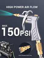 Industrial Air Blow Gun with Brass Adjustable Air Flow Nozzle and 2 Steel Extension, Pneumatic Air Compressor Accessory Tool Dust Cleaning and Blower Gun