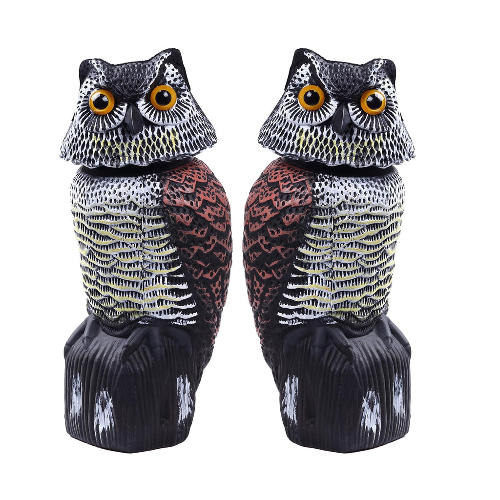 Hedoc 2 Pack Fake Owl Decoys to Scare Birds Away(15 inch), Rotating Head Sculptures, Nature Enemy Scarecrow Plastic Statues, Pest Repellent,Pigeon Deterrent Outdoor Yard, Garden Protectors
