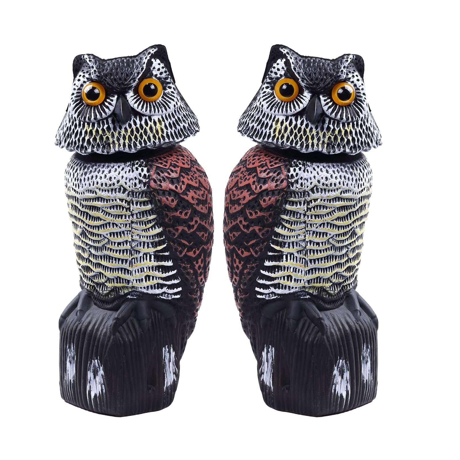 Hedoc 2 Pack Fake Owl Decoys to Scare Birds Away(15 inch), Rotating Head Sculptures, Nature Enemy Scarecrow Plastic Statues, Pest Repellent,Pigeon Deterrent Outdoor Yard, Garden Protectors