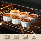 MALACASA Ramekins 10 oz Oven Safe, Porcelain Creme Brulee Ramekins Pudding Custard Cups Large Ceramic Souffle Dishes Ramakan Ramiken Ramicans Baking Bowls Set of 6, White, Series RAMEKIN-DISH