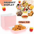 Yinkin 100 Pcs 2lb Paper Food Trays Boat 2lb Disposable Nacho Trays Kraft Paper Boat for Tacos Concession Halloween Christmas Party Supplies (Light Pink)