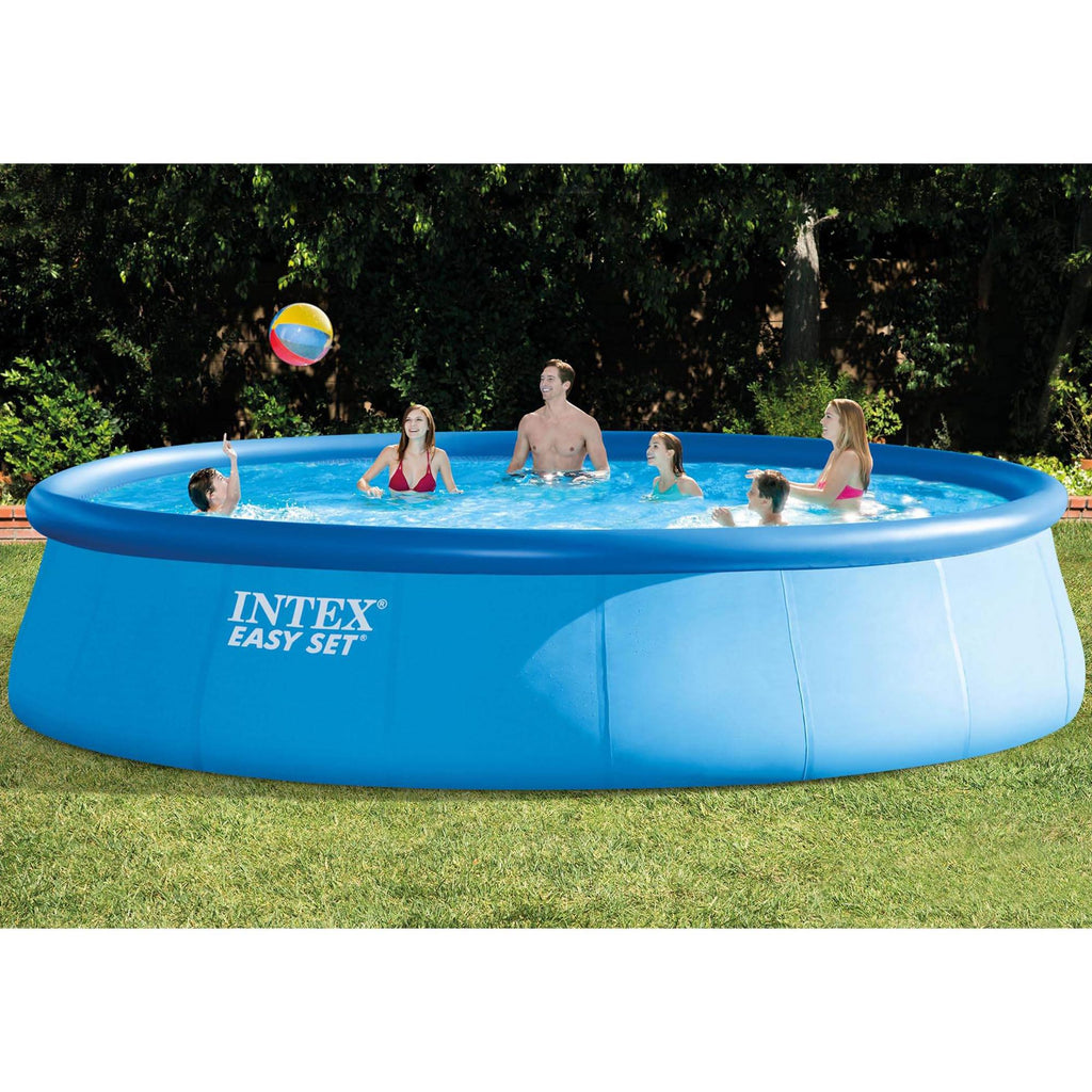 INTEX Easy Set 18 ft x 48in Above Ground Pool Set, Round Inflatable Swimming Pool with 1500 GPH Cartridge Filter Pump, Ladder, Cover, & Ground Cloth