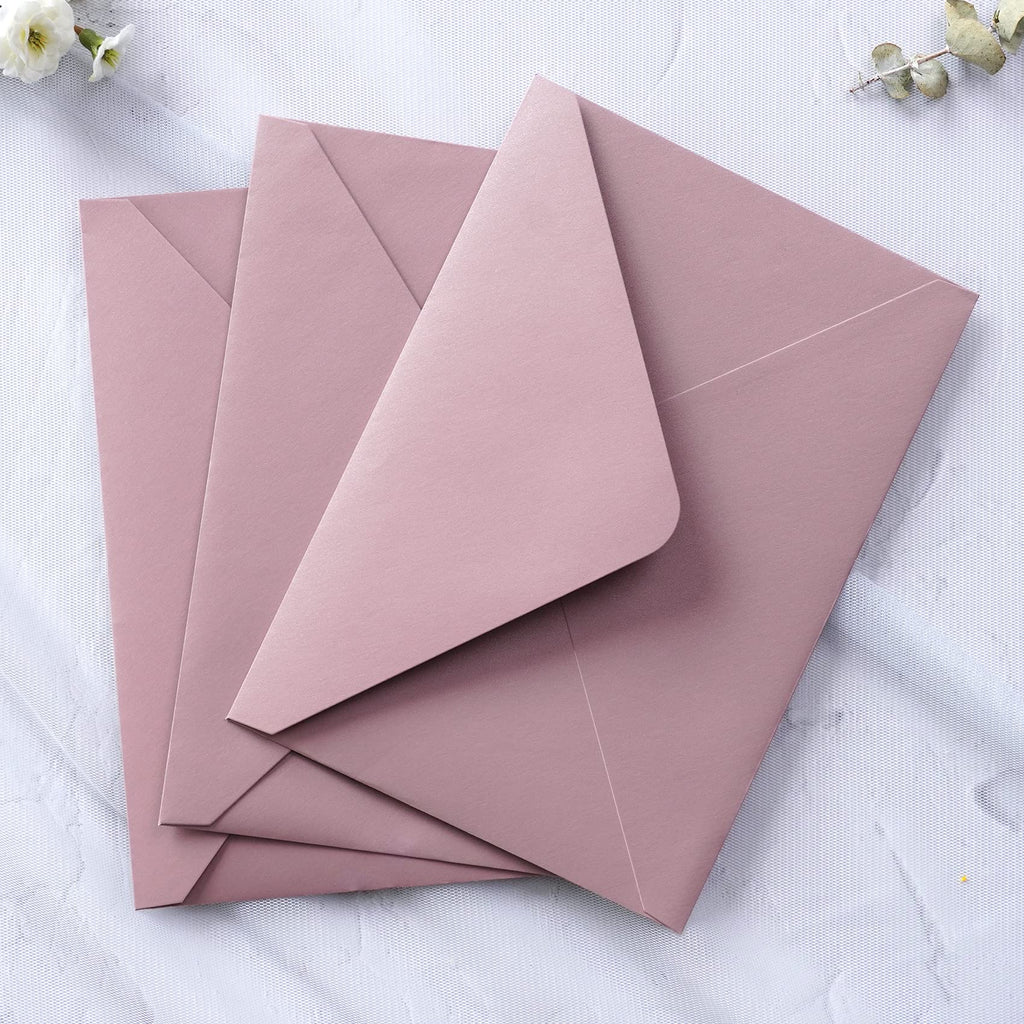 PONATIA 50 PCS/Pack A7 Envelopes, 5.25 x 7.5'' Shiny Dusty Rose Envelopes, Perfect 5x7 envelopes For Wedding Invitation Cards, Christmas Gift Cards Envelopes, Acrylic Invitations, Photos