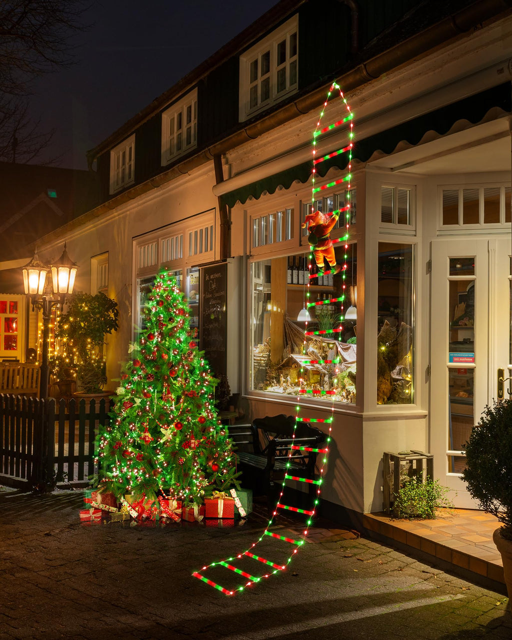 Toodour LED Christmas Light - 10ft Christmas Decorative Ladder Lights with Santa Claus, Christmas Decorations Lights for Indoor Outdoor, Window, Garden, Home, Wall, Xmas Tree Decor - Red & Green