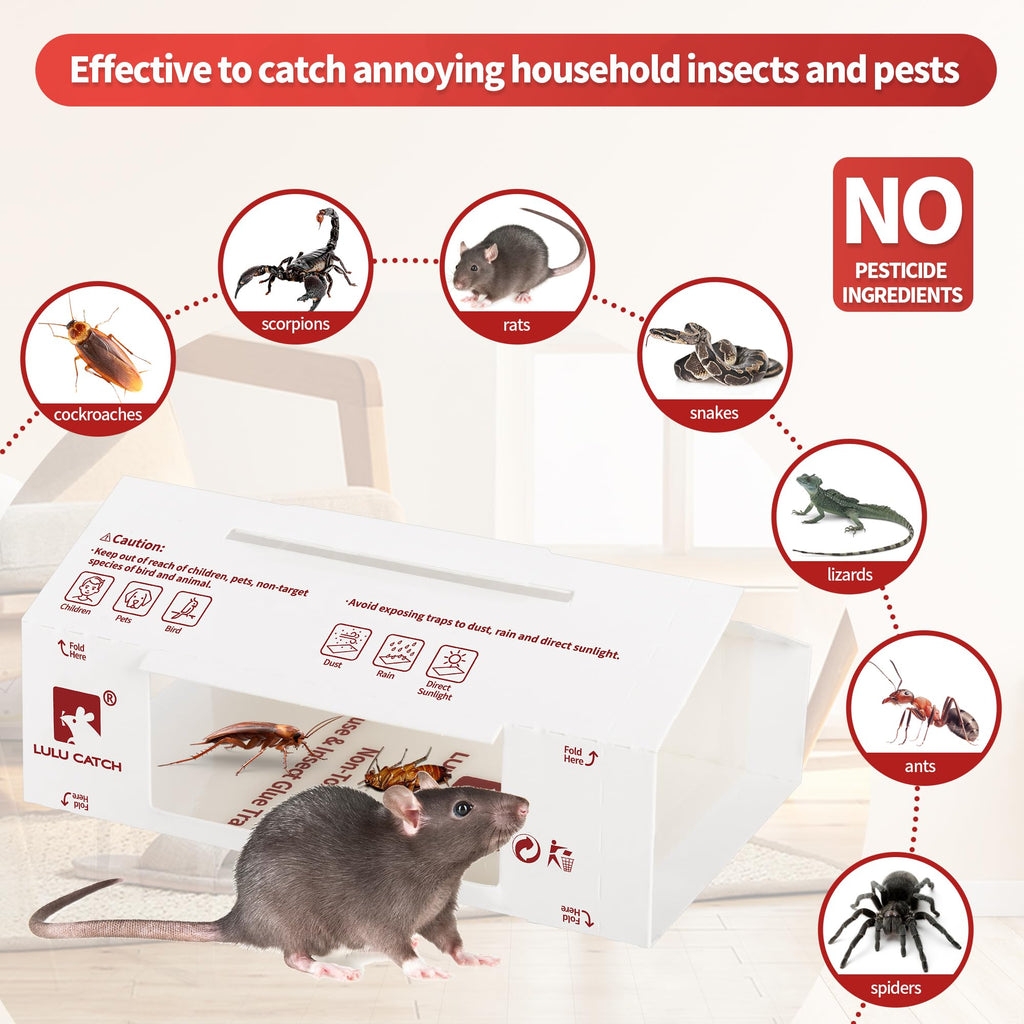 LULUCATCH Sticky Mouse Traps, 72 Pack Pre-baited Glue Traps, Foldable Bulk Non-Toxic Indoor Mouse Glue Boards for Insects, Snake, Lizard, & Spider, Pet Child Safe & Easy to Use Pest Control