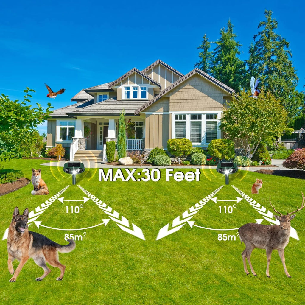 AMIATCH Ultrasonic Animal Repellent Outdoor 2 Pcs,Animal Deterrent Devices Outdoor with Motion and Light Sensor and Sound,Squirrel Cat Deer Bird Repellent Deterrent Sound Devices for Yard