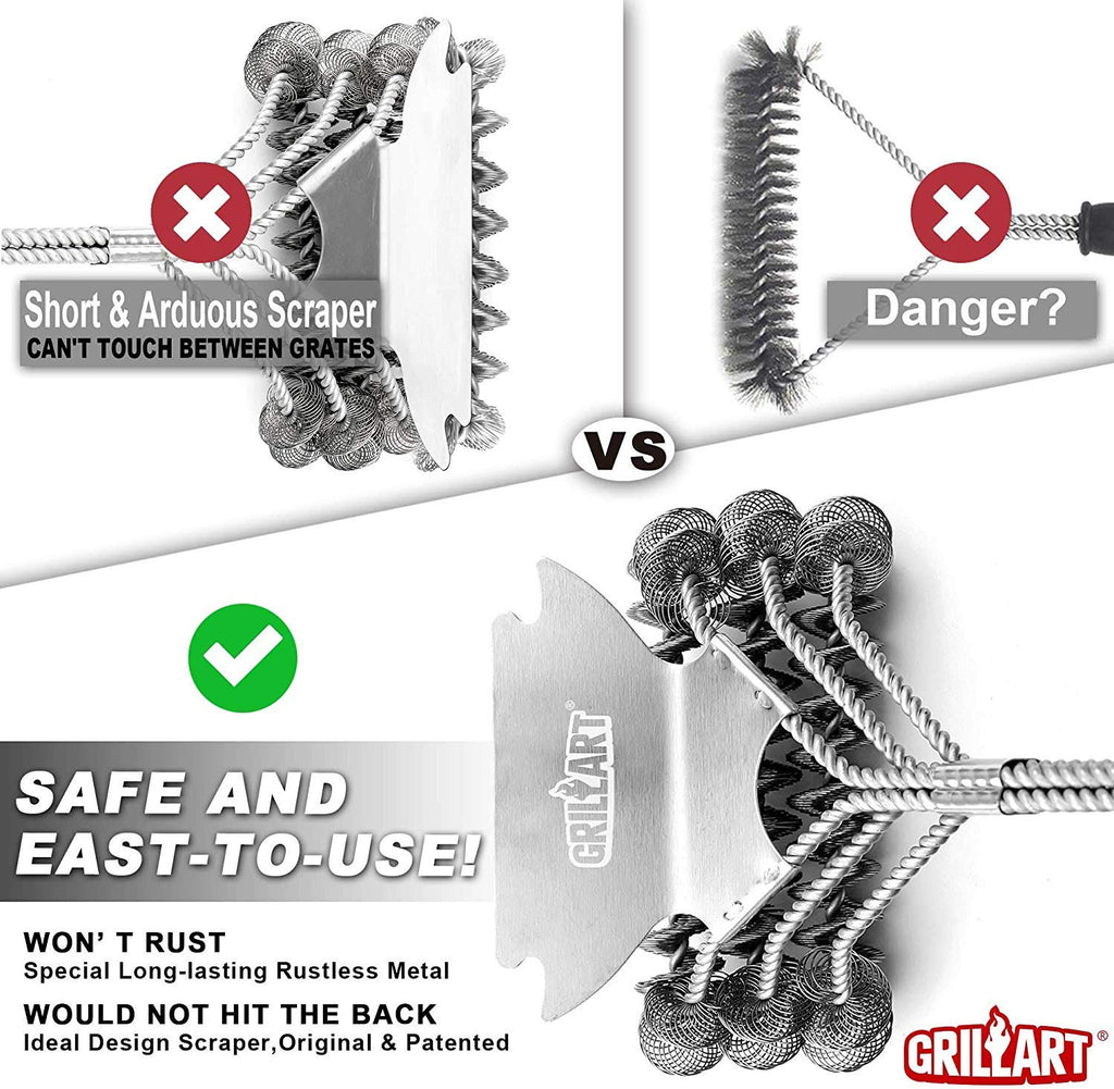 Grill Brush and Scraper Bristle Free – Safe BBQ Brush for Grill – 18'' Stainless Grill Grate Cleaner - Safe Grill Accessories for Porcelain/Weber Gas/Charcoal Grill – Gifts for Grill Wizard