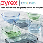 Pyrex Colors Tinted 4-PC, Small/Medium Glass Mixing Bowls With Lids, Nesting Space Saving Set of Bowls For Prepping and Baking, 1.3QT & 2.3QT