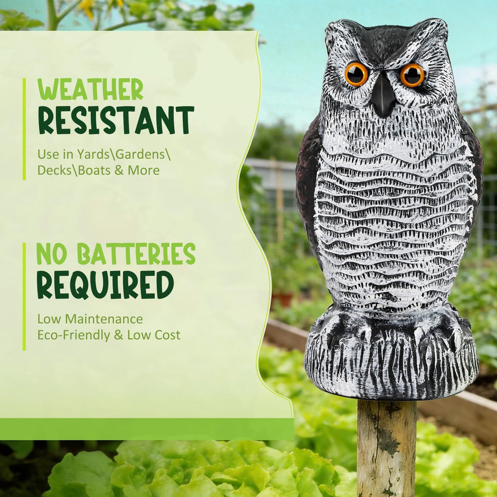 TRAYDER 2 Pack Fake Owl Decoys Large, 10.7" Outdoor Decorations Anti Bird Repellent Owls for Garden Deterrent, Scarecrow Horned Owl Statue Decoy to Scare Birds Away, Suit Backyard, Patio Decor