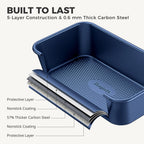 HONGBAKE 9-Piece Baking Pans Set Nonstick, Stackable Non Toxic Bakeware Sets with Diamond Texture, Oven Pan Set for Cooking, Includes Cookie Sheet with Rack, Cake Pan, Roasting Pan, Muffin Tin, Blue
