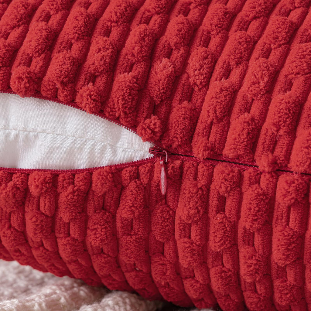 MIULEE Red Throw Pillow Covers Soft Corduroy Decorative Set of 2 Boho Striped Pillow Covers Pillowcases Farmhouse Home Decor for Christmas Couch Bed Sofa Living Room 18x18 Inch