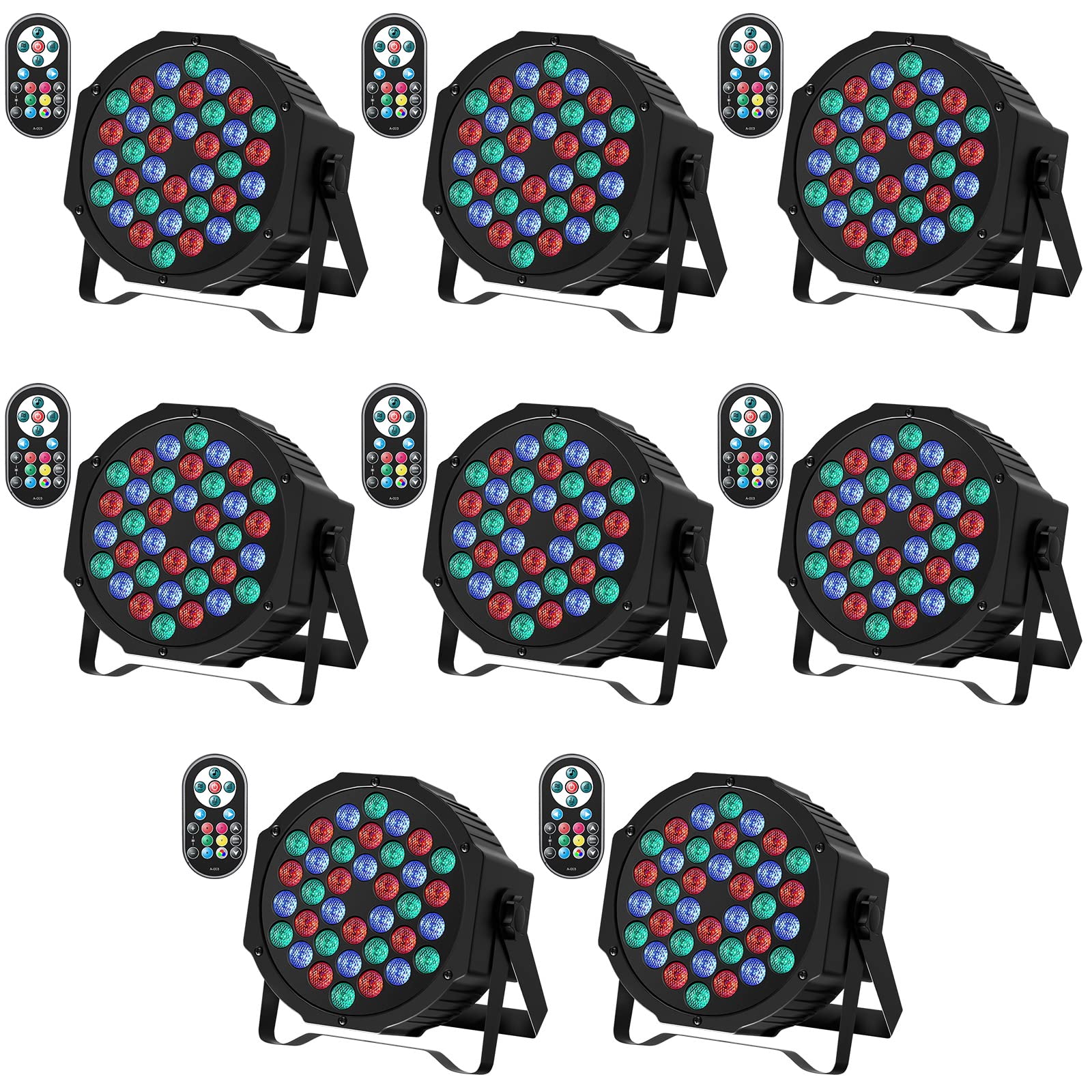 JAJALUYA LED Par Lights 36 LED Stage Lights 7 Modes RGB DJ Lights with Sound Activated Remote and DMX Control DJ Uplighting for Birthday Party Events Wedding Christmas Stage Lighting (8 Packs)