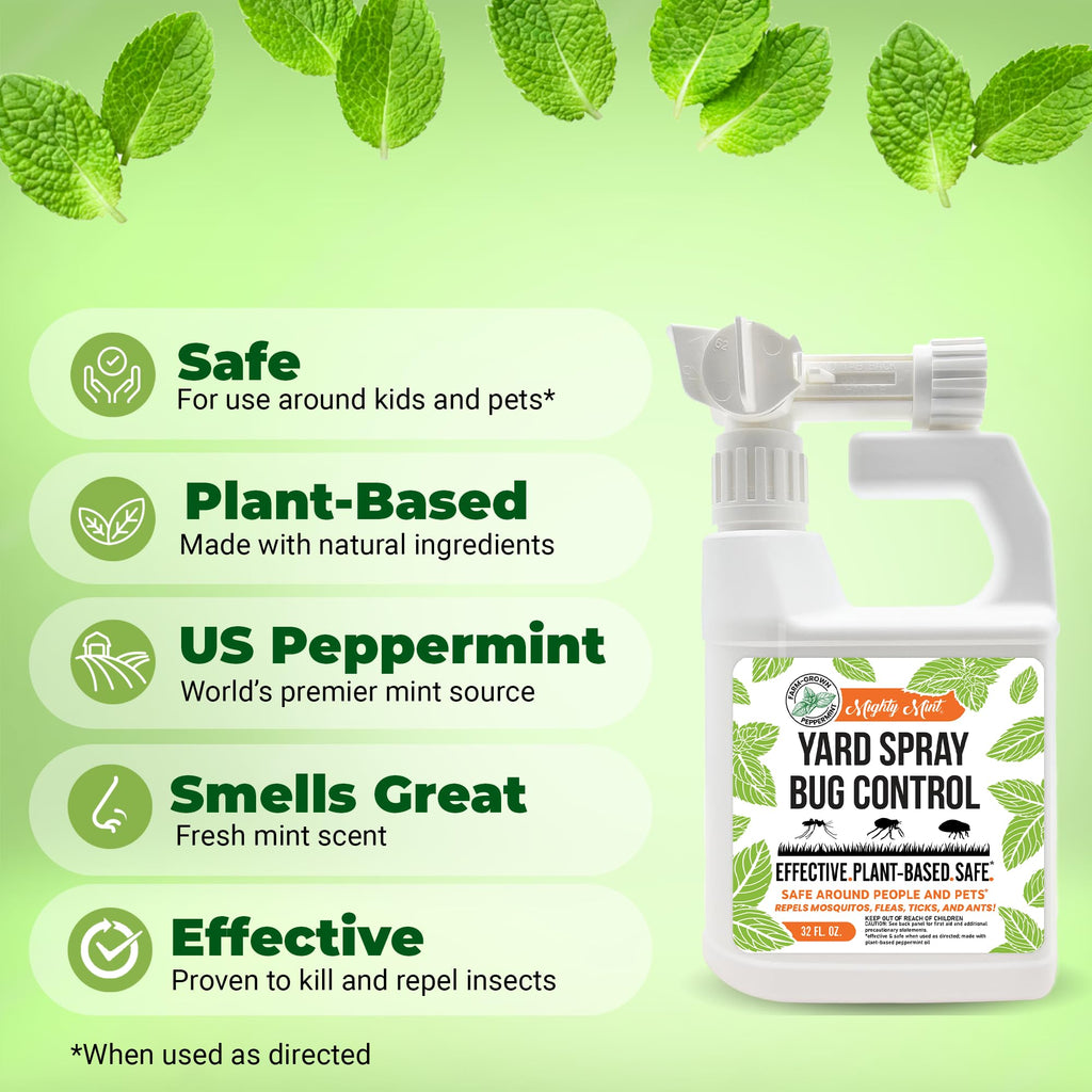 Mighty Mint Peppermint Oil Lawn & Yard Bug Control Spray – Natural Outdoor Pest Repellent for Fleas, Ticks, Mosquitoes, Ants, and More – Plant-Based, Extra-Strength Formula – 32 oz