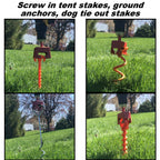 KEYFIT TOOLS  Ground Anchor Speed Staker Drill in Your Heavy Duty Spiral Ground Anchors in Seconds. Multi Functional Works On Dog Ties Tree Anchors Screw in Tent Stakes Solid Steel