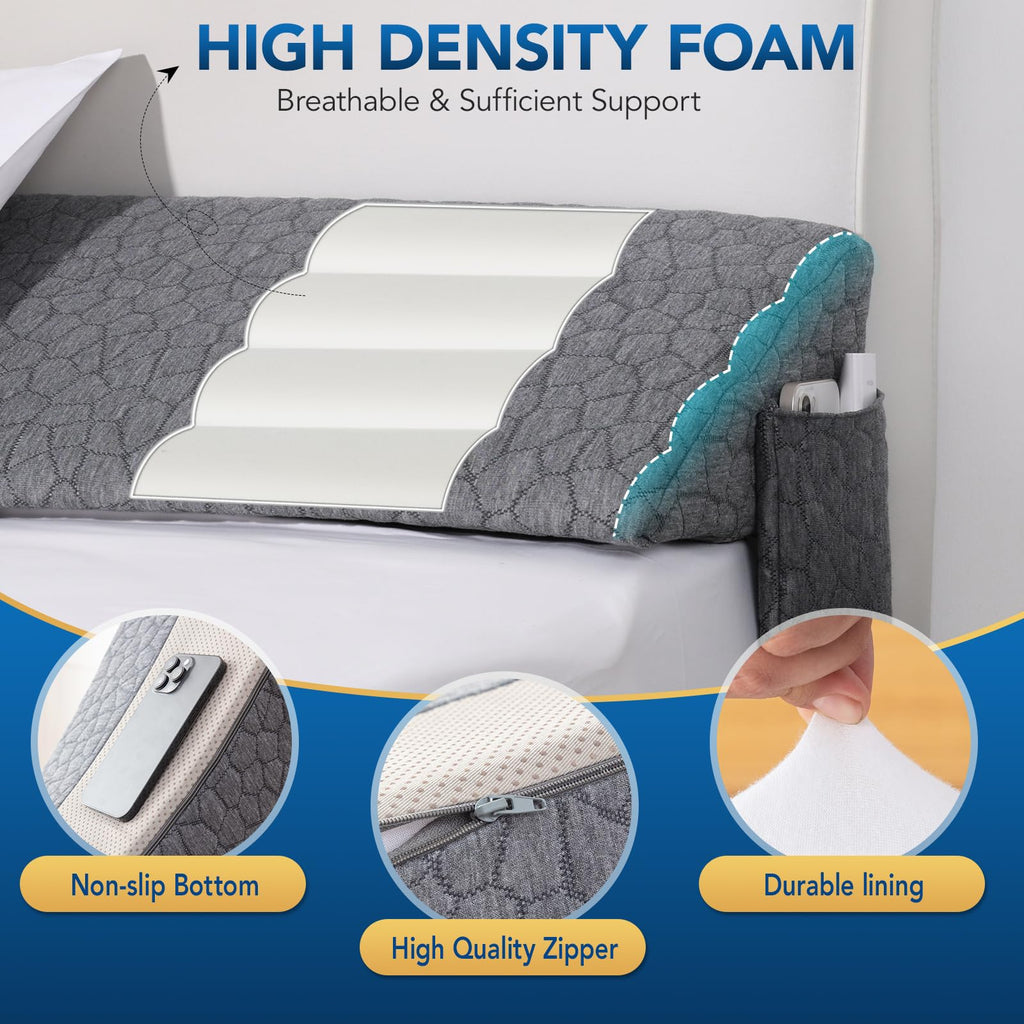 Teemour Full Size (54"x10"x6") Bed Wedge Pillow Headboard Pillow Mattress Wedge Triangle Pillow Long Bolster Pillow Bed Gap Filler (0-7") Mattress Gap Filler Between Your Headboard and Mattress