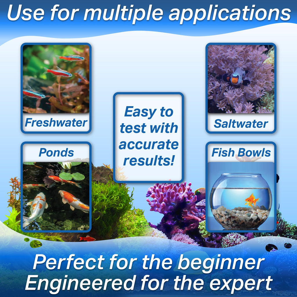 9 in 1 Aquarium Test Strips - For Fresh & Saltwater Aquariums, TEST FOR: Iron, Copper, Nitrate, Nitrite, Chlorine, Total Hardness, Total Alkalinity, Carbonate, pH - Fast LAB GRADE Results! (100 Count)