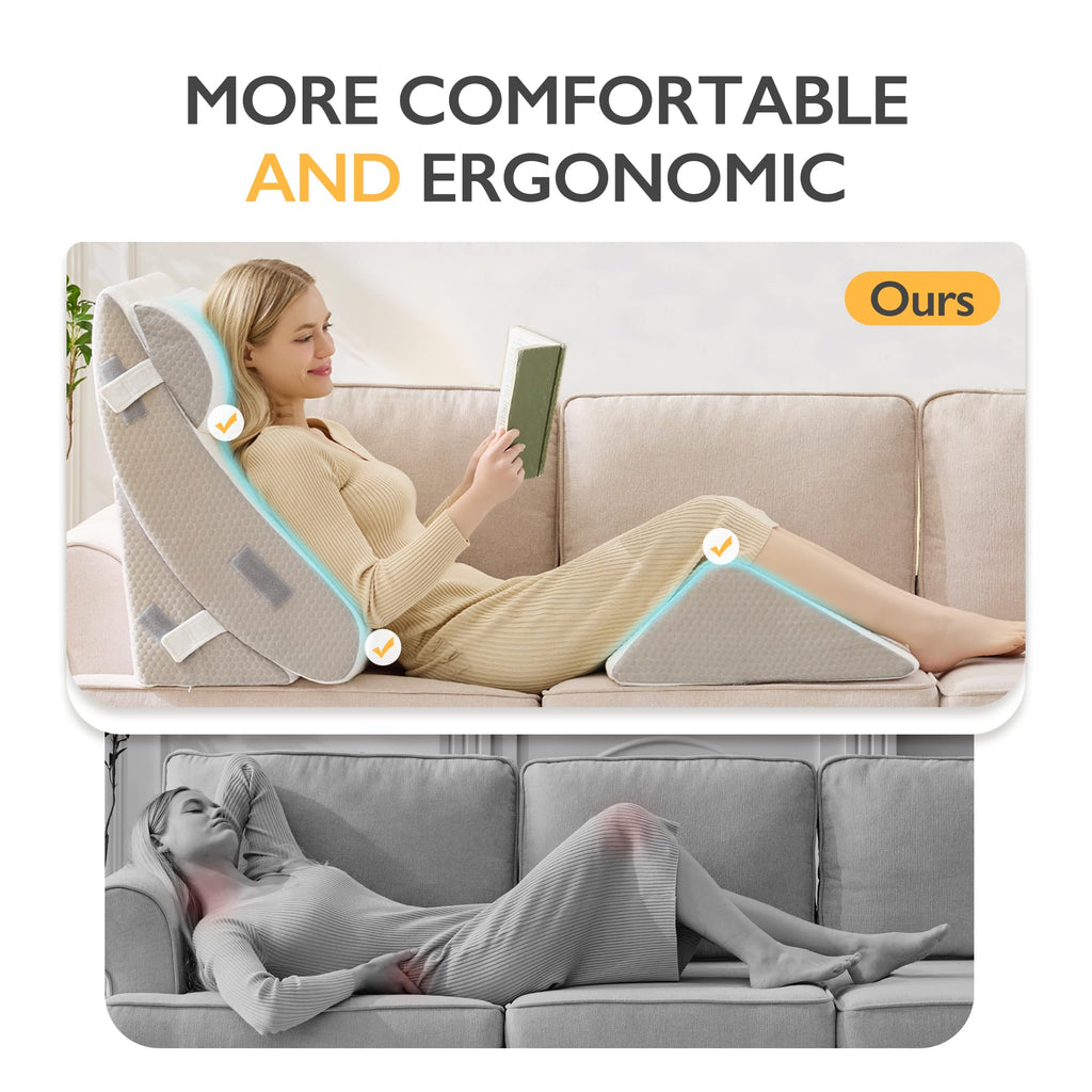 BDEUS 4-PCS Orthopedic Bed Wedge Pillow Set for Post-Surgery Recovery & Pain Relief - Adjustable Foam Support Pillows for Back, Leg, Neck & Shoulder Pain. Triangle Body Wedges for Sleeping, Sitting Up
