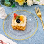 DaYammi 240 Pcs Gold Dessert Plates Set Includes 120 Gold Disposable Salad Plates 6.5" 120 Gold Plastic Forks 5.7",Clear Gold Rim Cake Plates,Fancy Gold Appetizer Plates for Party and Wedding