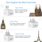 TESSAN All European UK Travel Plug Adapter Kit, International Detachable with 3 Outlet 3 USB Charger (1 USB C), Type C/G/E/F EU Ireland Power Adaptor, US to Europe Italy Spain France Greece