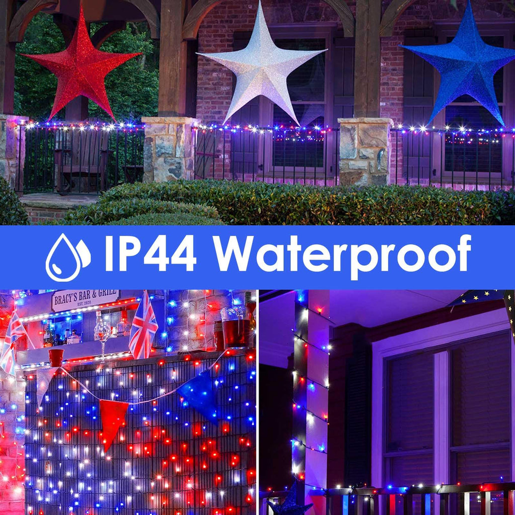 200 LED Red White and Blue Christmas String Lights Outdoor Indoor, 66FT Twinkle Lights Extendable Green Wire Waterproof for 4th of July Independence Day Memorial Day Xmas Tree Party Decorations