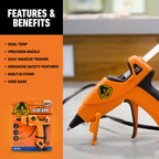Gorilla Dual Temp Mini Hot Glue Gun Kit with 30 Hot Glue Sticks, Precision Nozzle, and Easy Squeeze Trigger, for DIY, Craft, Repairs, and More, Orange (Combo Pack:1 Mini Gun, 30 Glue Sticks)