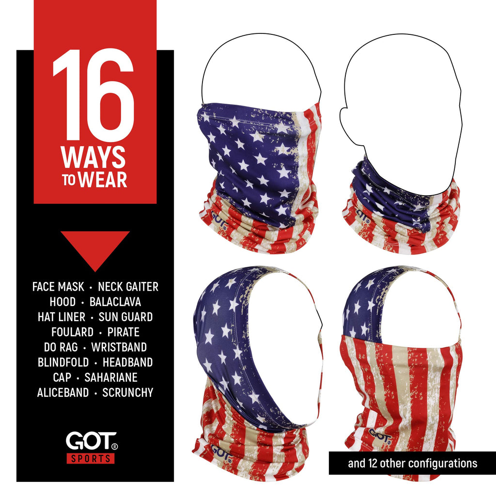UPF 50+ Fishing Neck Gaiter - UV Face Mask Sun Protection for Men & Women - Camo SPF Face Cover Gator - Fishing, Hunting, Hiking (Old Glory American Flag)