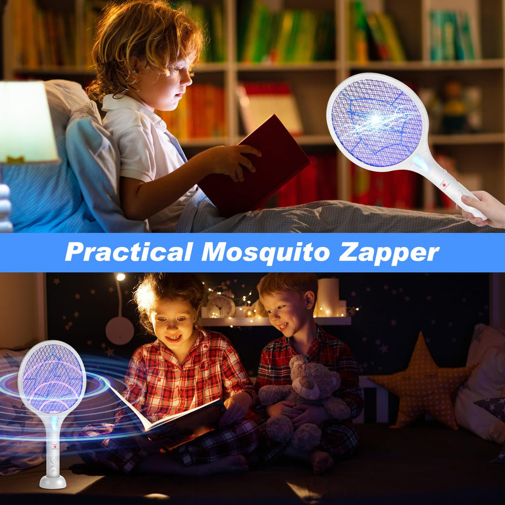 Qualirey Electric Fly Swatter 2 in 1 Rechargeable Mosquito Swatters UV Light Bug Zapper Racket Fly Mosquito Zapper Insect Control for Home Bedroom Kitchen Office Backyard Patio Indoor Outdoor (4 Pcs)