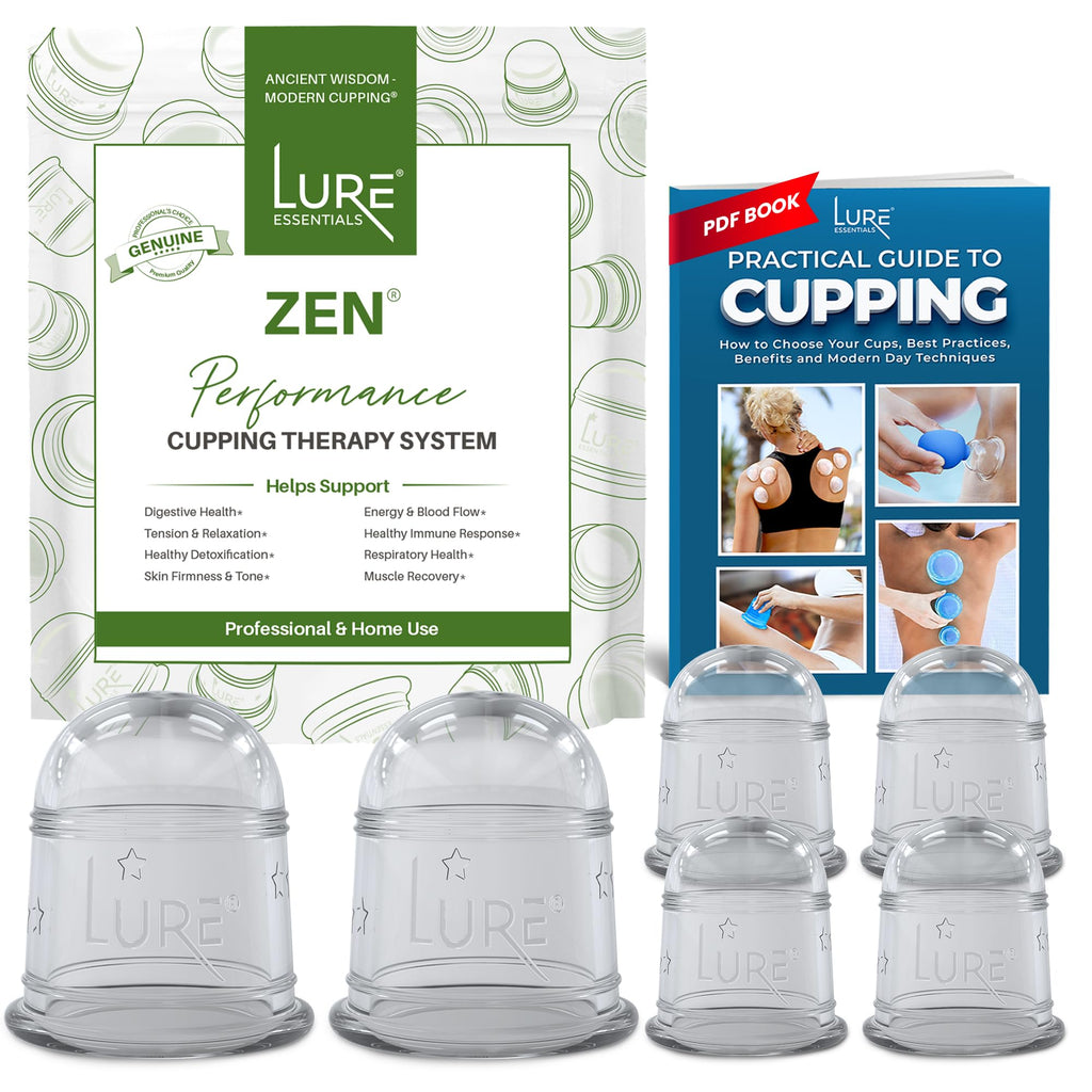 LURE Essentials Zen Cupping Therapy Set Cupping Kit for Massage Therapy - Silicone Cups - Massage Cups Cupping for Cellulite – Lymphatic Drainage Massage - Fascia (6 Cups Clear)