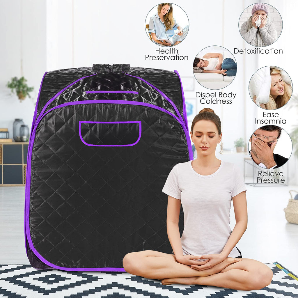 Portable Steam Sauna Spa with Remote Control, 9-Gear Temperature, 60 Minute Timer, Atomization Function, Personal Sauna Tent for Therapeutic Relaxation Detox at Home (31.5 x 31.5 x 40.6In, Purple)