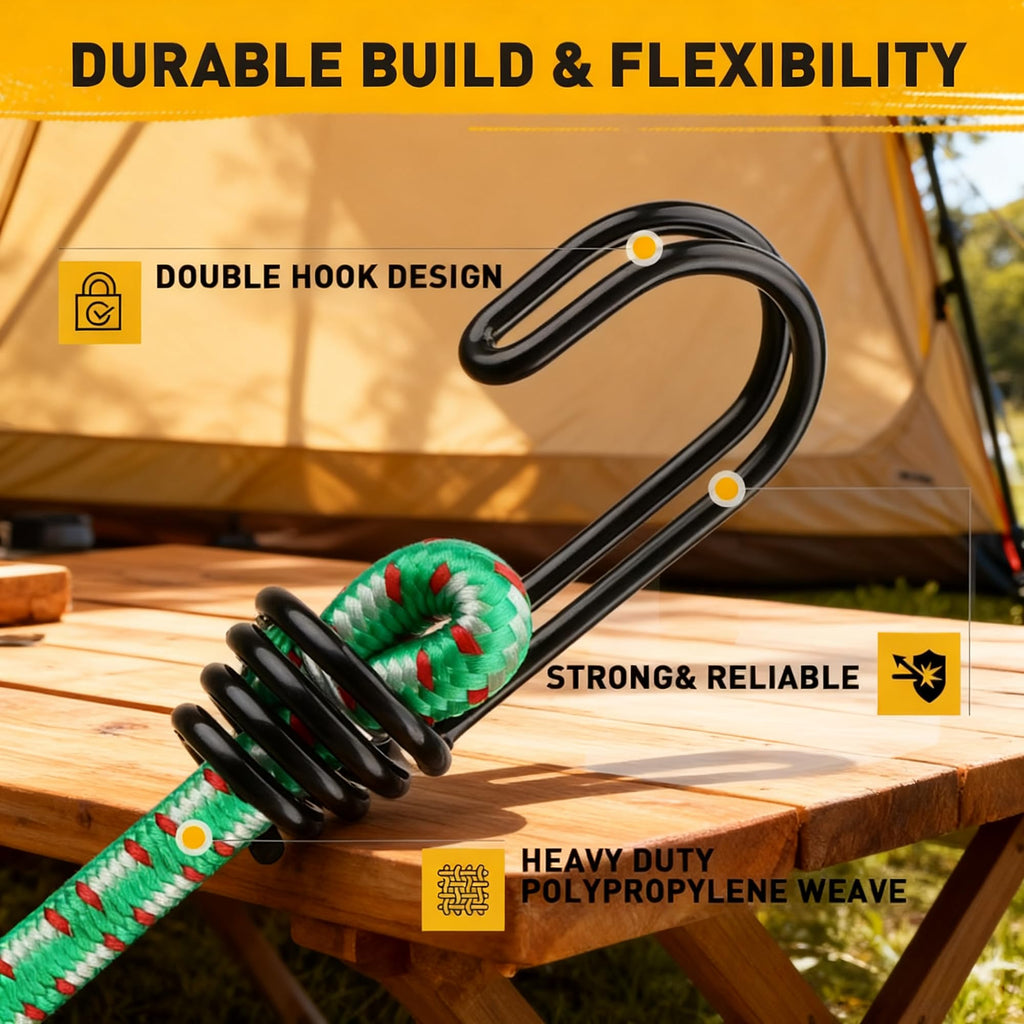 Bungee Cords Heavy Duty Outdoor: 20 Pcs Premium Rubber Bungee Cords with Hooks in a Storage Jar Includes 10", 18", 24", 30", 36", 48" Bungee Cord for Camping, Tent, Fastening Items