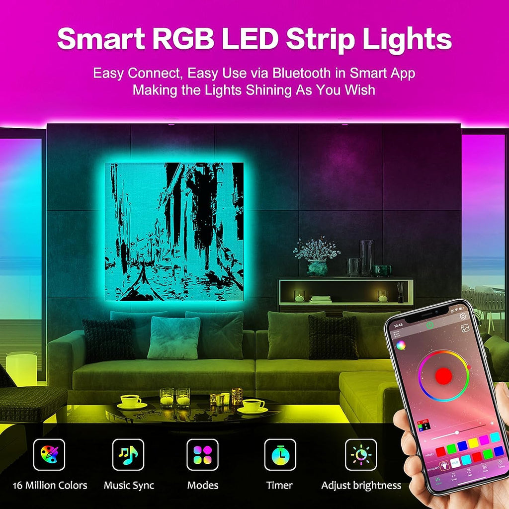 FONEWE 65.6FT LED Lights for Bedroom Ultra Long Music Sync LED Strip Lights LED Lights with APP Remote RGB Color Changing LED Light Strip Lights for Bedroom Halloween Christmas