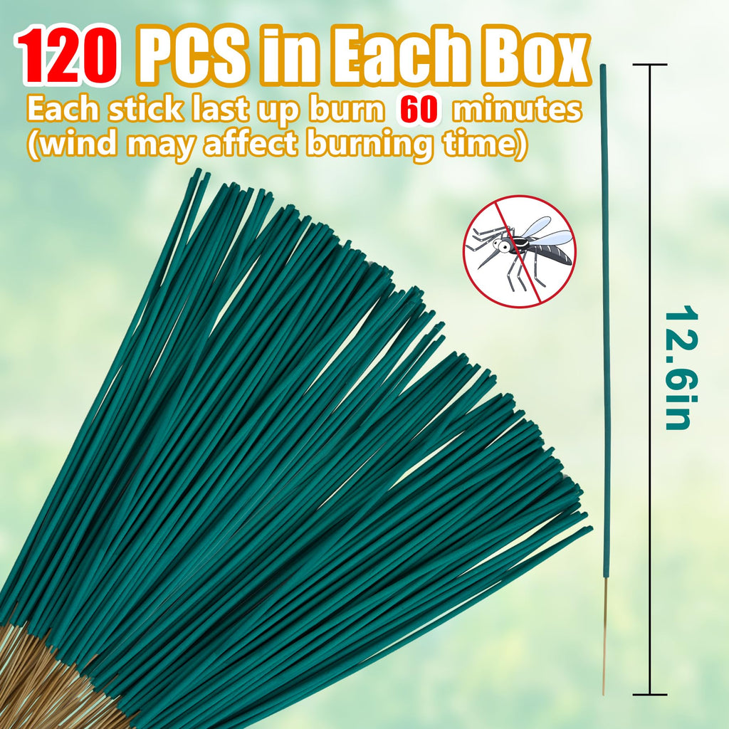120 Pcs Natural Mosquito Repellent Outdoor Patio, Citronella Oil Mosquito Incense Sticks Plant-Based Bug Repellent for Patio Camping Fishing Backyard Travel Mosquito Control