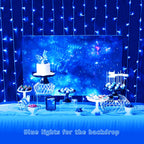 JMEXSUSS 300LED Blue Curtain Lights, Christmas Curtain Hanging Lights with Remote, Blue String Lights for Bedroom Wall Window Backdrop Garden Christmas Indoor Outdoor Decorations