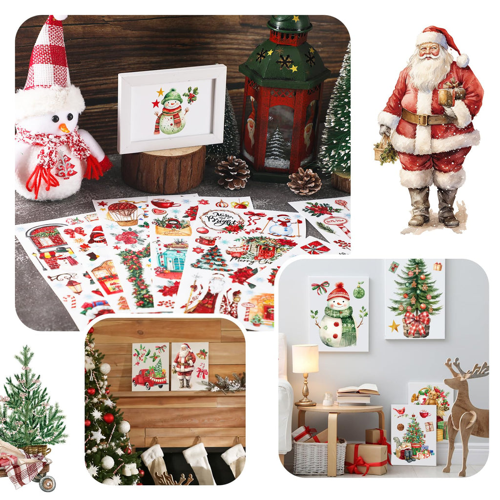 BBTO 12 Sheets Christmas Rub on Transfers for Crafts and Furniture Christmas Rub on Transfer Stickers Winter Rub on Decals for Wood DIY Paper Home Decor, 5.5 x 5.7 Inch(Rustic)