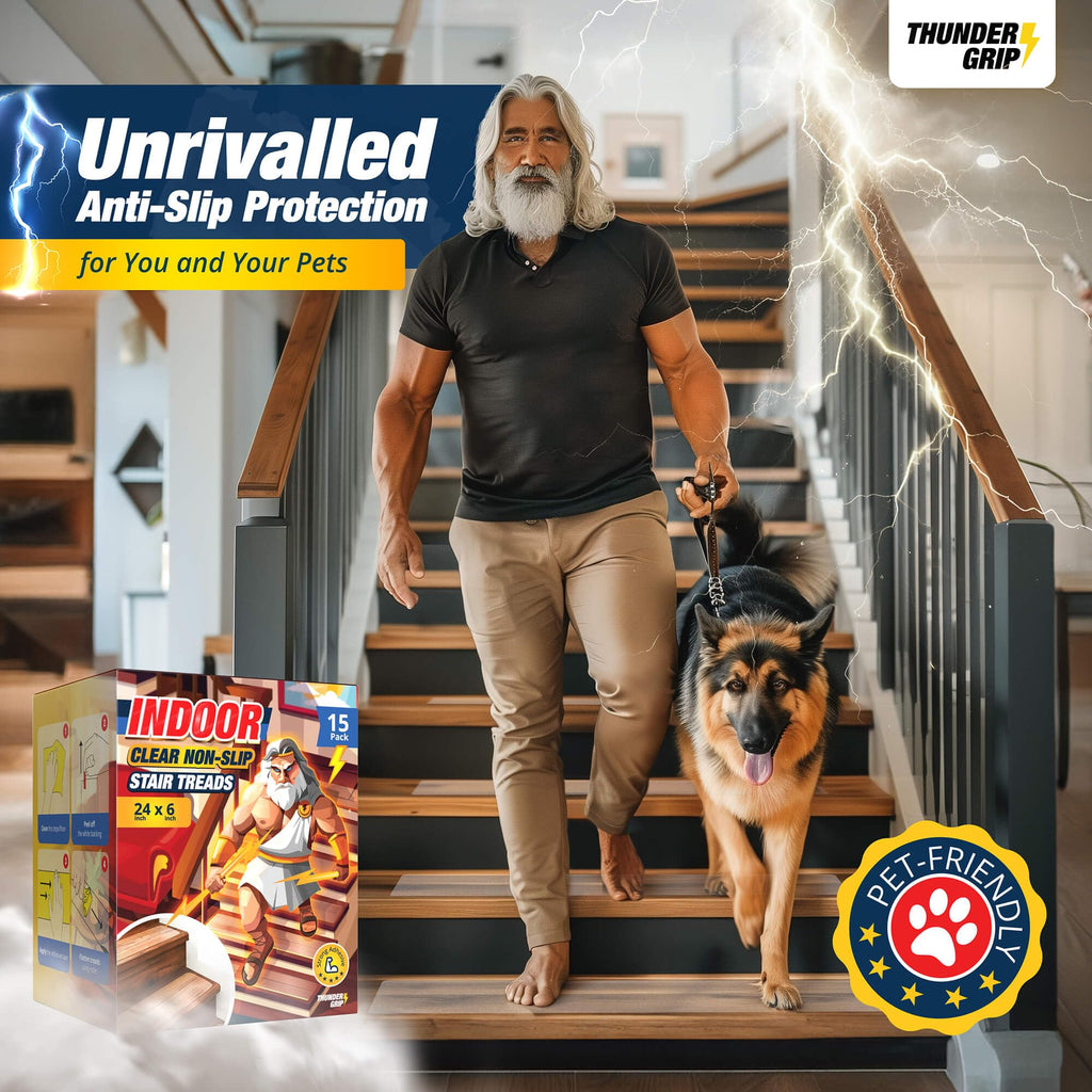 Clear Stair Treads Non-Slip 24"x6" - 15-Pack Indoor Stair Grips Non Slip for Wooden Steps - Anti Slip Adhesive Strips for Dogs & Elderly - Staircase Step Treads - Transparent Treads for Wood Stairs