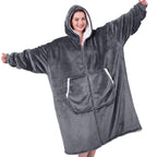 JOYWOO Oversized Wearable Blanket Hoodie, Long Hooded Blanket for Adult, Birthday Christmas Gifts for Women Men, Cozy Sherpa Sweatshirt Blanket with Giant Pocke Zipper and Winter Gifts,Grey