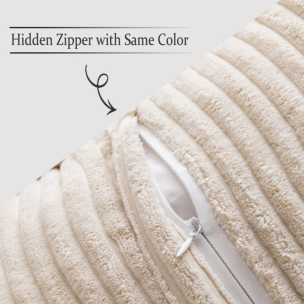 MIULEE Corduroy Pillow Covers with Splicing Set of 2 Super Soft Boho Striped Christmas Pillow Covers Broadside Decorative Textured Throw Pillows for Couch Cushion Livingroom 16x16 inch, Beige