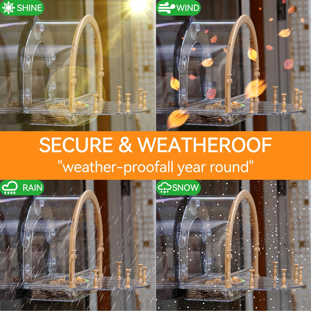 HCGADON Large Window Bird Feeders with 5 Strong Suction Cups - Wild Bird Feeders for Viewing - Outdoor Birdhouse with Unique Greek Theater Style Design - Perfect for Elderly Viewing